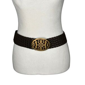 Vintage Y2K boho chic Brown Woven Belt with Gold Buckle